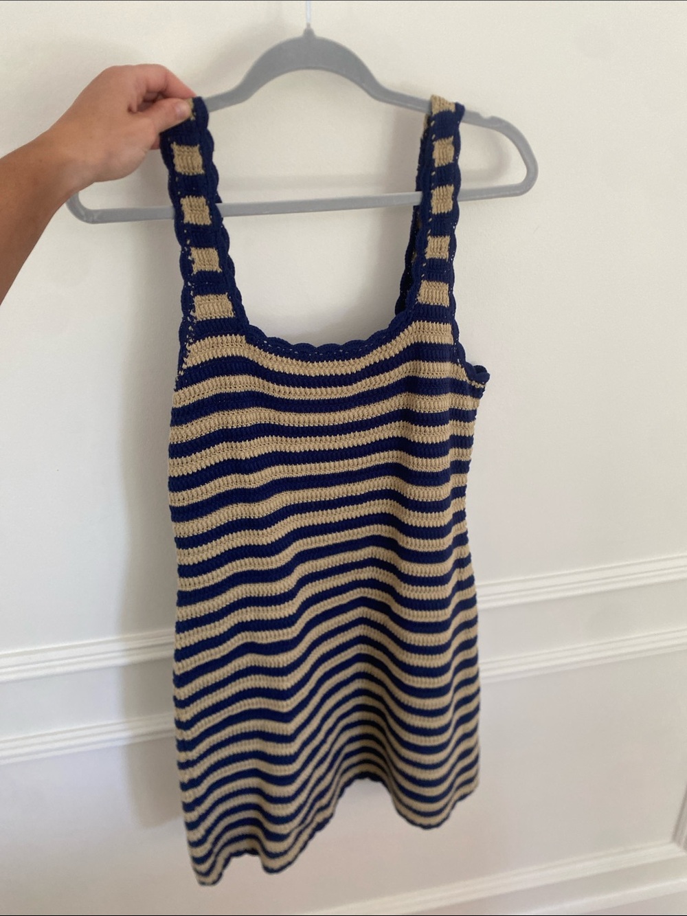 J. Crew Navy and Beige Striped Knit Tank Dress